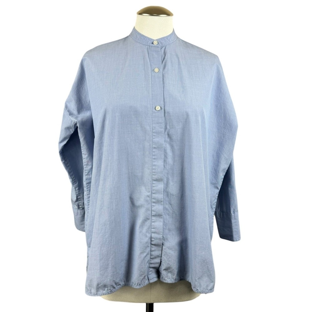 EVERLANE Women's‎ Band Collar Button Up Shirt Light Blue Cotton Casual Size 0